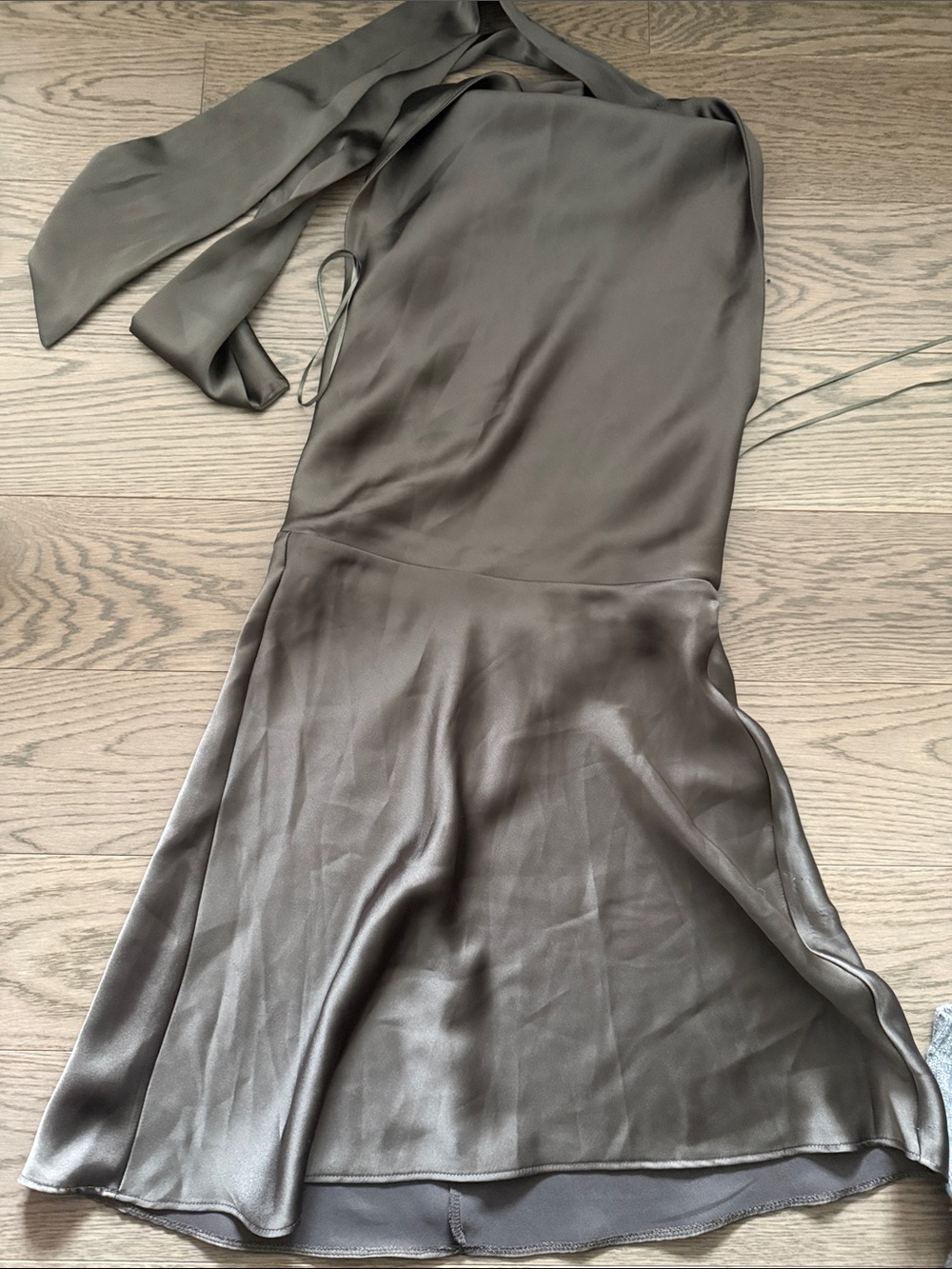 Zara Taupe Satin One-Shoulder Backless Dress
